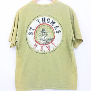 Vintage Lake Shirts Mens Beige Short Sleeve ST Thomas USVI Graphic Logo Size L